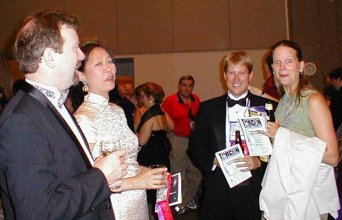 Pre-Hugo Reception - James Patrick Kelly (Best Novelette Nominee), Brenda Clough (Best Novella Nominee), Ken Wharton (Campbell Award Nominee) and his Wife Kate (Photographer Charles Mohapel in Background)