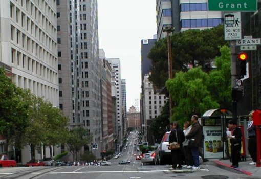 Looking Down California Street, from Chinatown Towards the Bay Bridge